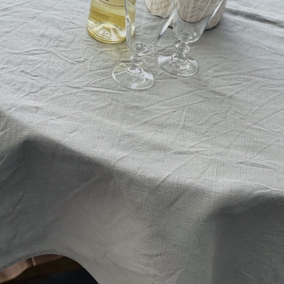 100% BELGIAN LINEN TABLECLOTH, 65" X 65" SQUARE, FOG GRAY PALE BLUE, VINTAGE - Picture 2 of 6